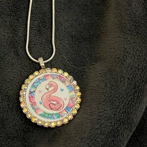 Pink Flamingo Crystal Pendant Necklace